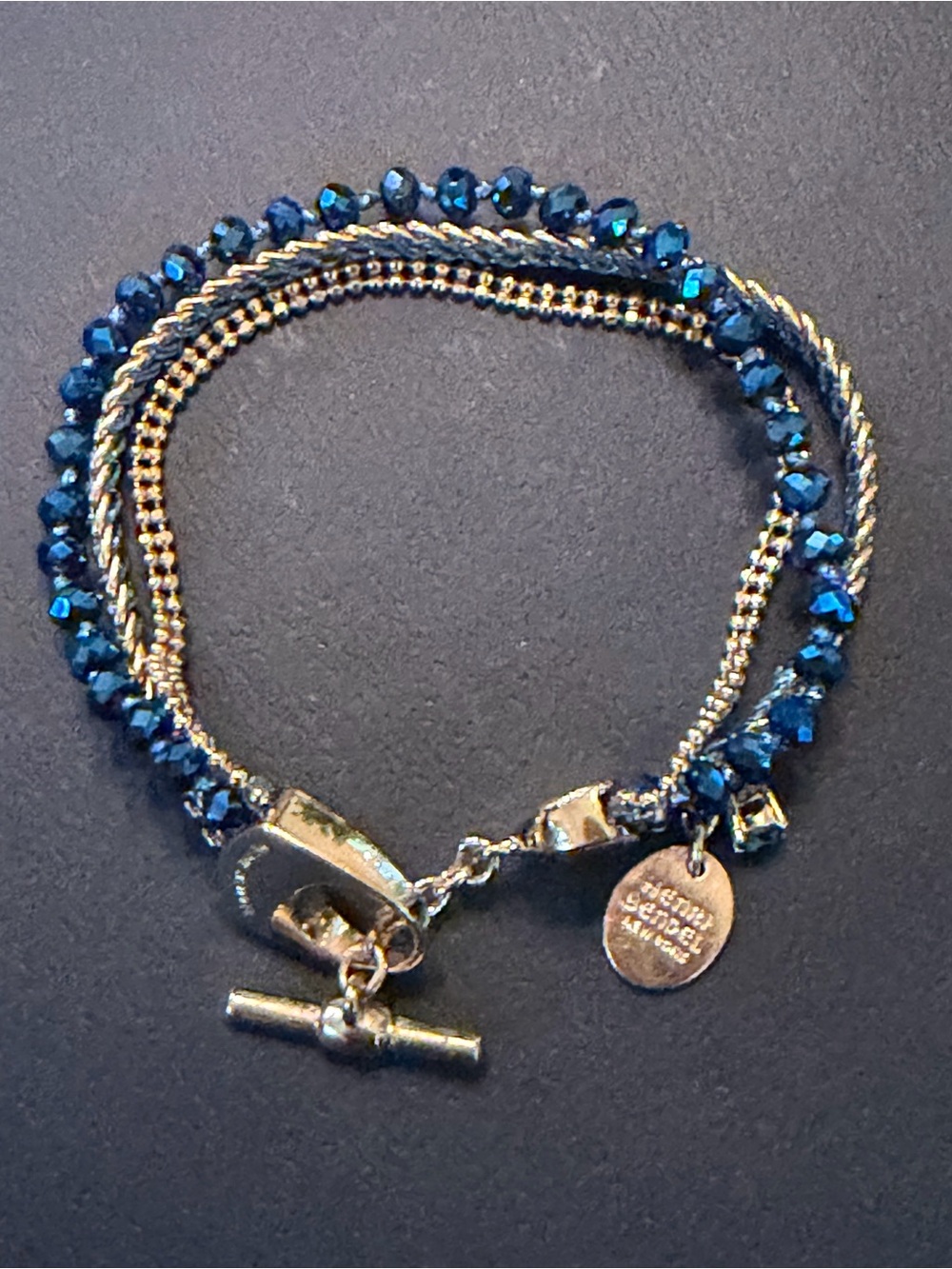 Henri Bendel Blue Crystal Beaded Curb Chain Toggle Bracelet Swarovski Crystal